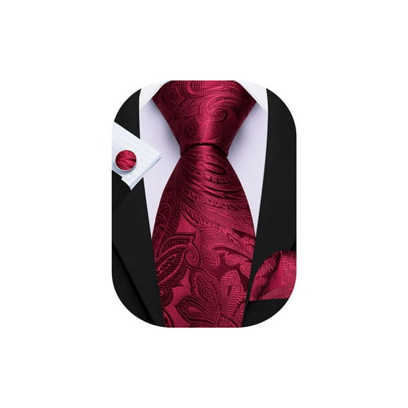 Set de Corbata Barry.Wang Granate con Diseño Cachemira de Seda 150 cm