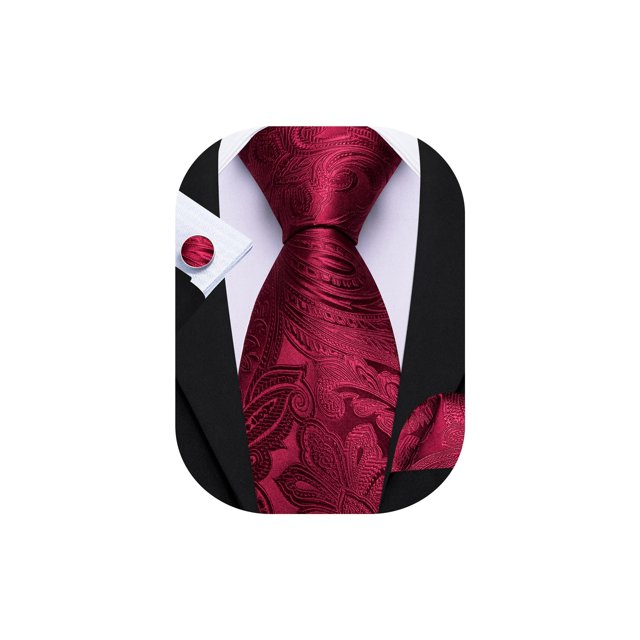 Set de Corbata Barry.Wang Granate con Diseño Cachemira de Seda 150 cm