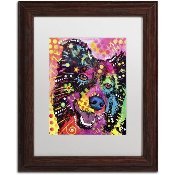 Trademark Fine Art "Border Collie 121109" Canvas Art by Dean Russo, White Matte, Wood Frame