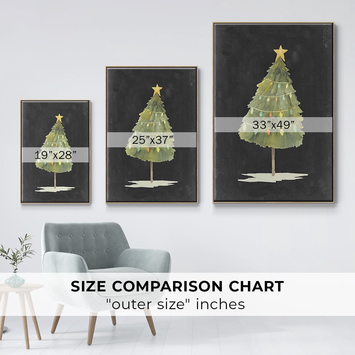 Christmas Glow I - Framed Gallery Wrapped Holiday Canvas - 25 x 37 - Natural Wood Frame