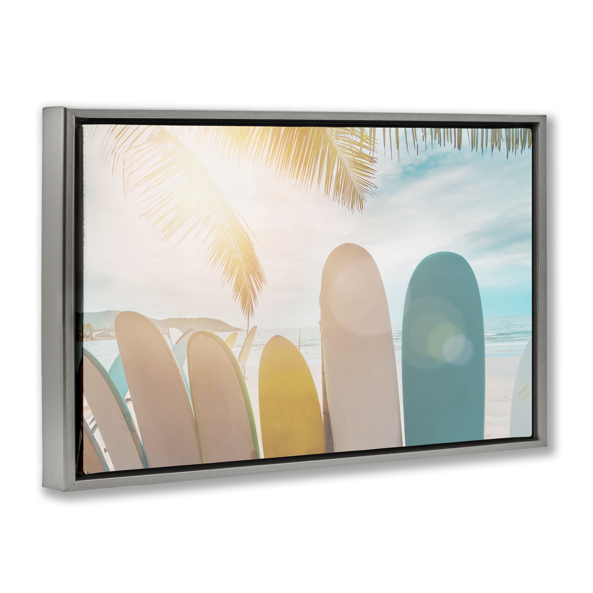 Stupell Industries Sunny Beach Surfboards Sports Photography Gray Floater Framed Canvas Art Print Wall Art, 25 x 17