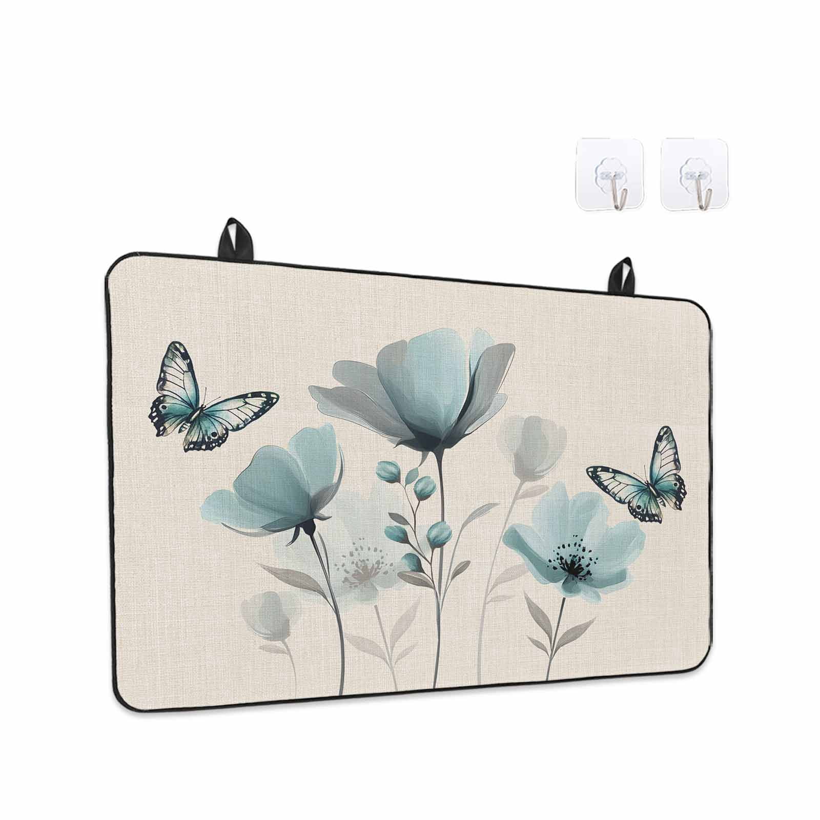 Tulip Butterfly Stove Top Cover for Electric Stove, Heat-proof & Non Slip Glass Top Stove Cover Protector, Vintage Spring Botanical Flowers Floral Kitchen Flat Cooktop Rubber Mat 24x21 Inches