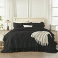 thumbnail image 4 of ANGENIA Queen Comforter Set Black - 3 Pieces Soft Fluffy Ruffle Bedding Comforter Sets for Queen Bed, All Season Farmhouse Lightweight Microfiber Down Alternative Bed Set, 4 of 8