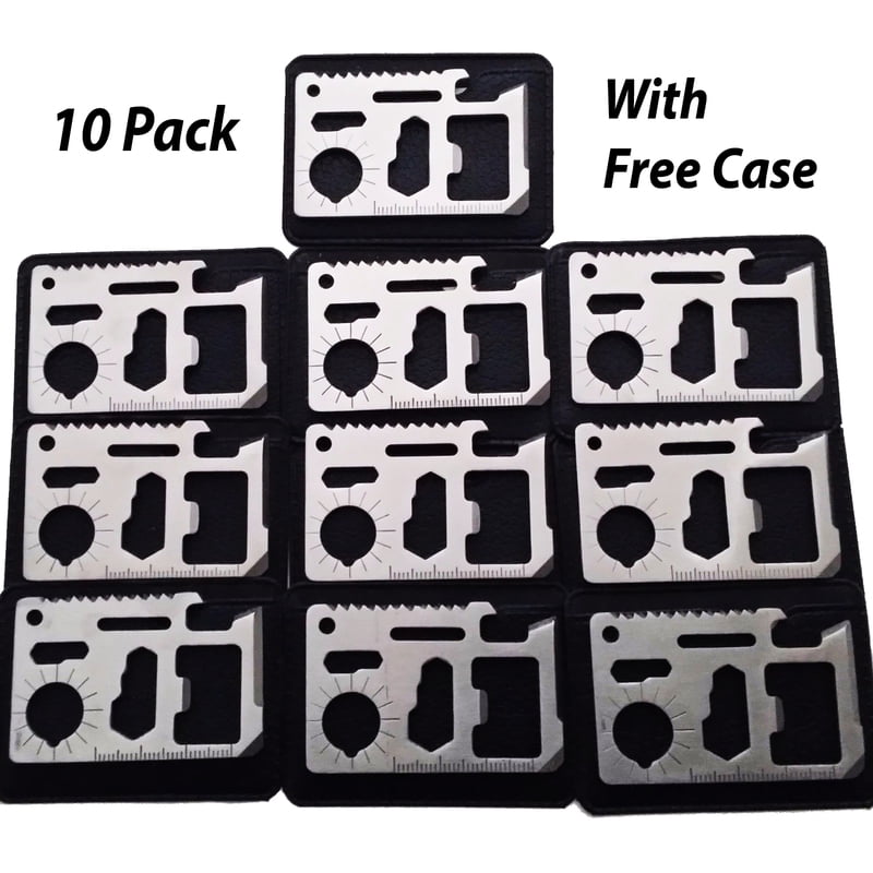 lot of 10 11 in 1 Credit Card Size Wallet Stainless Steel Survival Multitool 