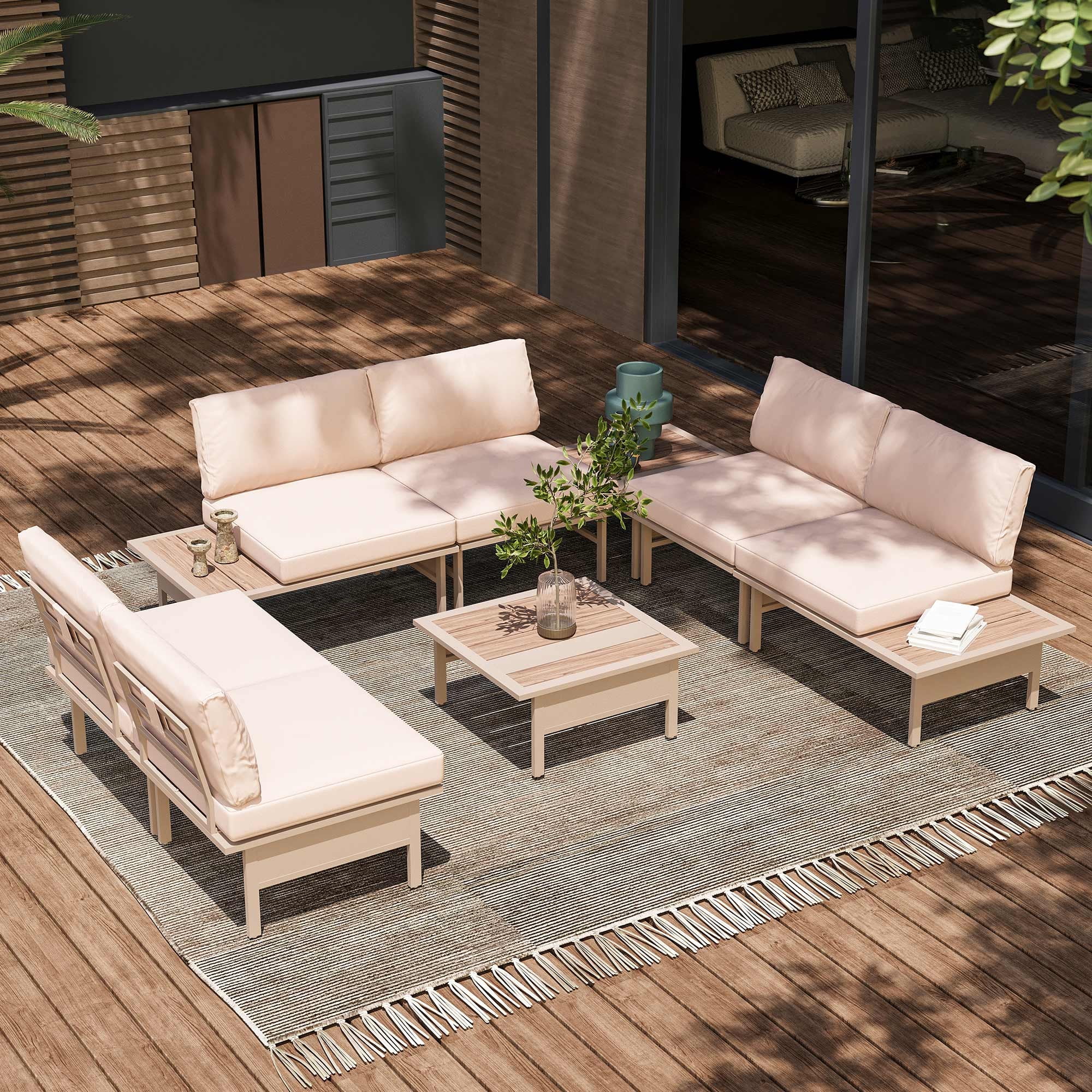 LAUSAINT HOME 8 Pieces Patio Furniture Set, Outdoor Metal Frame Patio Conversation Sets with Beige Cushions