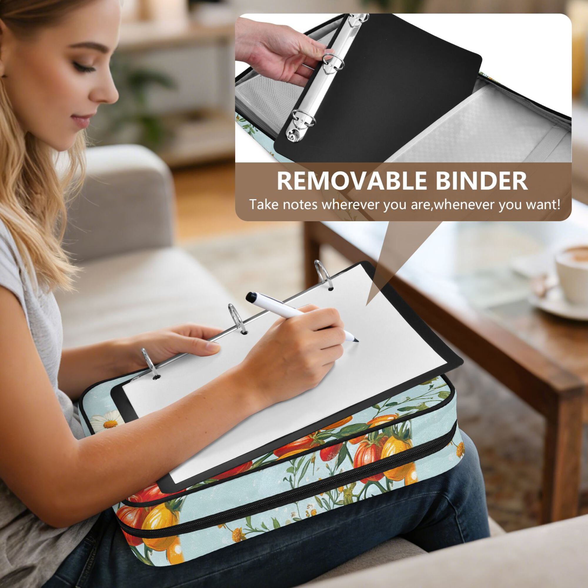 FORMRS Accordion File Folder A4 Size 7-Pocket Expanding Document Organizer Bag with 3 Ring Binder, Colorful Tomatoes