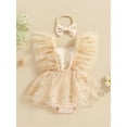 thumbnail image 2 of Suealasg Baby Girl Birthday Outfit Fly Sleeve Square-Neck Floral Embroidery Tulle Romper Dress with Bow Headband Summer Photoshoot Dress Clothes, 2 of 9