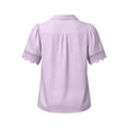 thumbnail image 6 of Mifsaly Button Down Shirts Women Crochet Lace Trim Elegant Business Casual Tops Short Sleeve V Neck Collar Blouses for Work office Summer Vacation Outfits Purple,M, 6 of 7