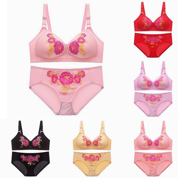 Otvok Womens Lace Adjustable Plus Size Bra without Steel Ring Thin Underwear Set