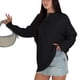 thumbnail image 2 of Suéter Informal Holgado de Larga con Solapa para Mujer, Color Liso, Estilo Holgado, de Punto. Negro M, 2 of 8