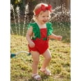 thumbnail image 4 of BemeyourBBs Newborn Baby Girl Summer Clothes Watermelon Outfit Cute Infant Bubble Romper Ruffle Fly Sleeve Bodysuit with Bowknot Headband, 4 of 9