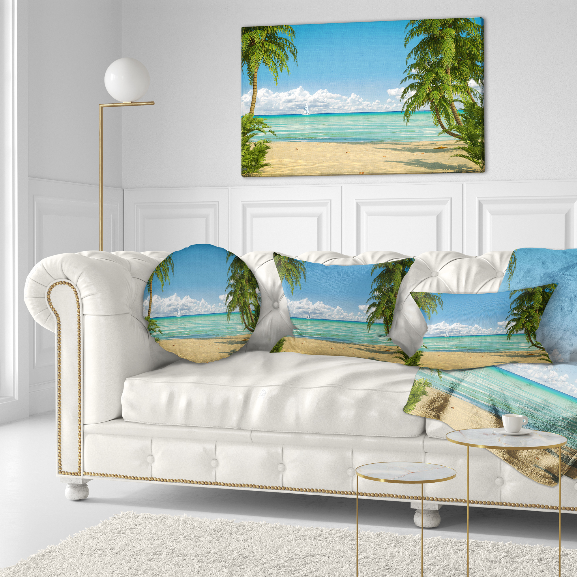 Designart Palms at Caribbean Beach - Seashore Photo Throw Pillow - 12x20