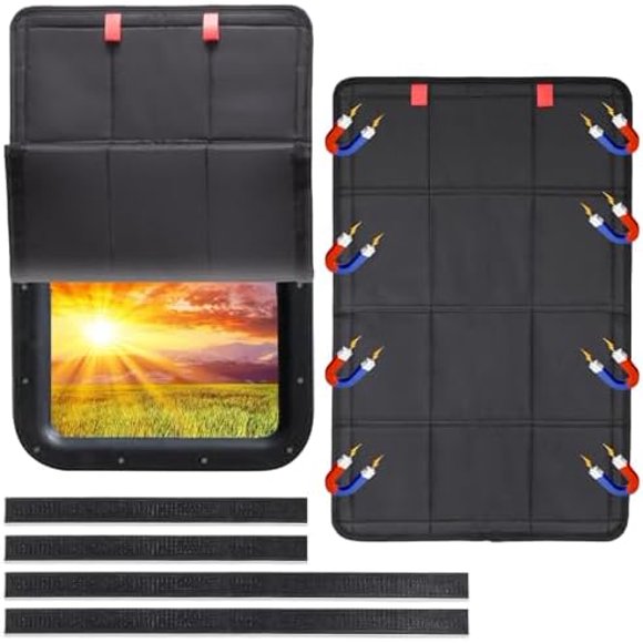 Magnetic RV Door Window Shade 25" x 16", Foldable Blackout Window Cover for Camper Blinds, RV Accessories for Inside, RV Black Out Curtains for Window, Camper Accessories, Black Black Magnet Black