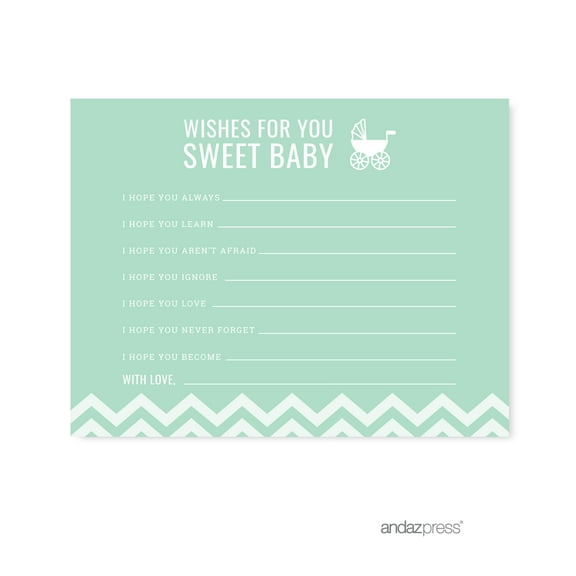 Wishes For Baby Mint Green Chevron Baby Shower Games, 20-Pack