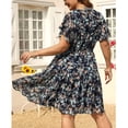 thumbnail image 4 of Usmixi Formal Dresses for Women Party Vintage Elastic Waist Ruffle Swing Plus Size A Line Dresses Square Neck Short Sleeve Floral Summer Mini Dress Navy XXXL, 4 of 7