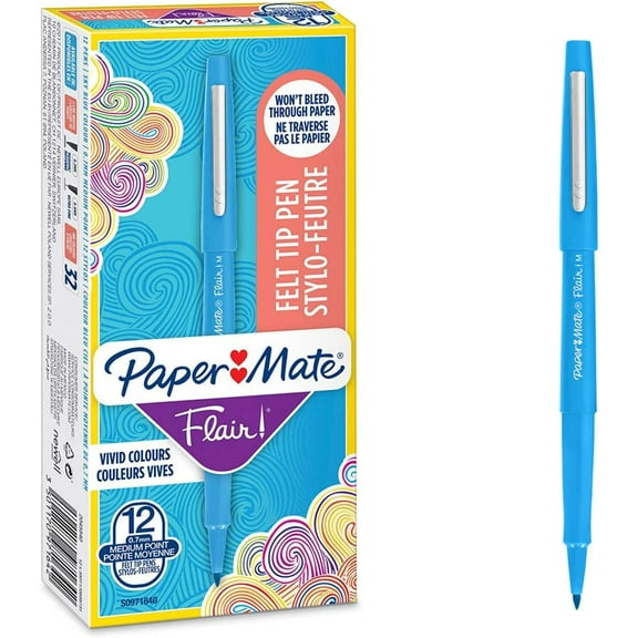 Paper Mate Flair Original Fibre Tip Pen Medium 1.0mm Pack of 12 Turquoise