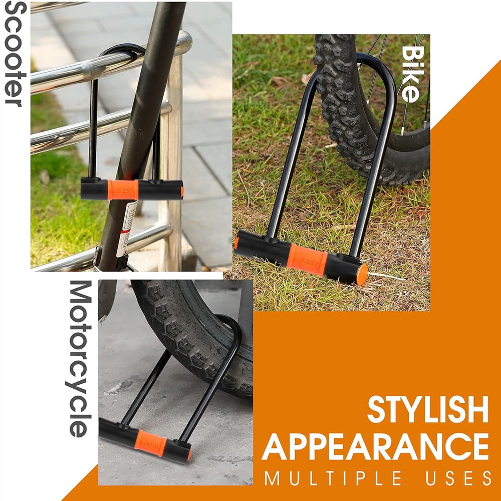 Jercoda Bike U Lock with 2 Keys, Orange U-Shape Lock with Ultra Steel Cable for Bike Motorcycle Gate Fence, Metal Bicycle Lock