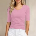 thumbnail image 2 of YAYUBA Women's 1/2 Sleeve Tops Half Length Sleeve Cotton Crewneck T Shirts Slim Fit Casual Elbow Summer Basic Tees, 2 of 4