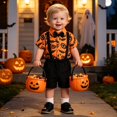 thumbnail image 5 of RMGVDSD Baby Boy Halloween Outfit Pumpkin Bat Print Short Sleeve Romper Bowtie Suspender Shorts Two Piece Set Festival Outfits 6-12 Months, 5 of 5