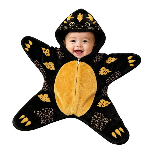 GiLiling Baby Starfish Onesie Halloween Fleece Newborn Romper Fleece Swaddle Newborn Winter Warm Hooded Jumpsuit Long Sleeve Footie Outfits (Dark Gray, 3 Months)