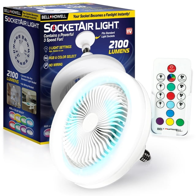 Bell+Howell Socket Air Socket Fan Light â?? Wireless Ceiling Fan with Lights and Remote, Ventilateur Plafond Avec Lumiere, Ceiling Fa