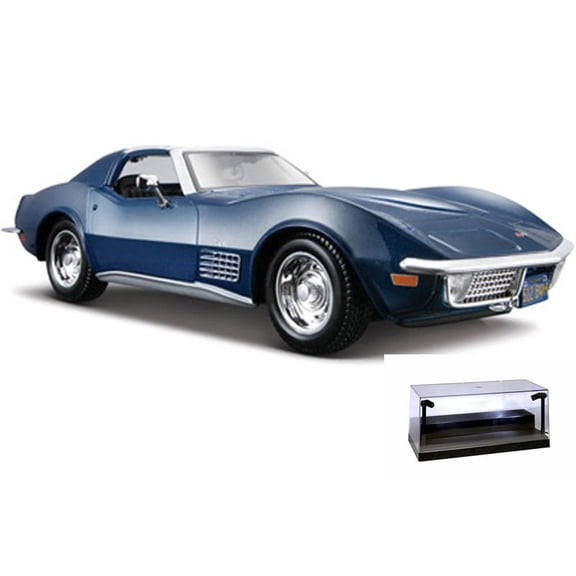 Diecast Car w/LED Display Case - 1970 Chevy Corvette T-Top, Blue - Maisto 31202 - 1/24 Scale Diecast Model Toy Car
