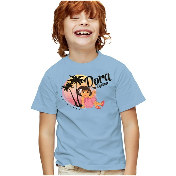 Popfunk Dora The Explorer Tropical Breezes Kids T Shirt for Youth Boys and Girls, Light Blue, Small