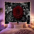 thumbnail image 2 of Large Red Dahlia with Monochrome Lilies on Black Background, Dramatic Gothic for Art Lovers, Moody Floral Wall Decor, Thanksgiving Gift, Tapestry Wall Hanging for Bedroom and Living Room, 2 of 7