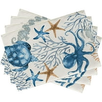Spring Summer Octopus Turtle Starfish Coral Placemats Set of 4, Coastal Sea Horse Creature Dining Table Place Mats, Nautical Beach Seasonal Kitchen Decor Home Decoration 12 x 18 Inch
