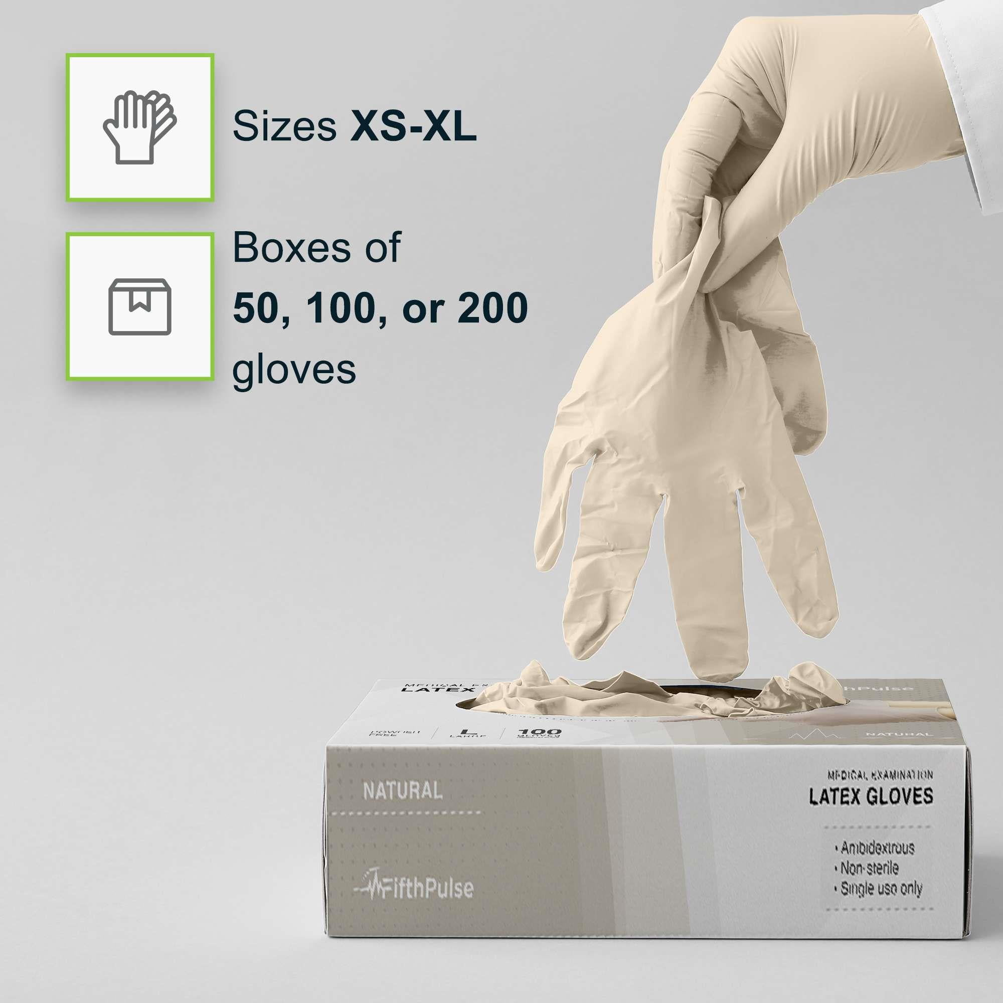 FifthPulse Medical Examination Latex Gloves - Extra Thick 4.5 Mil, Powder Free Disposable Gloves - 50 Count - Large - Natural