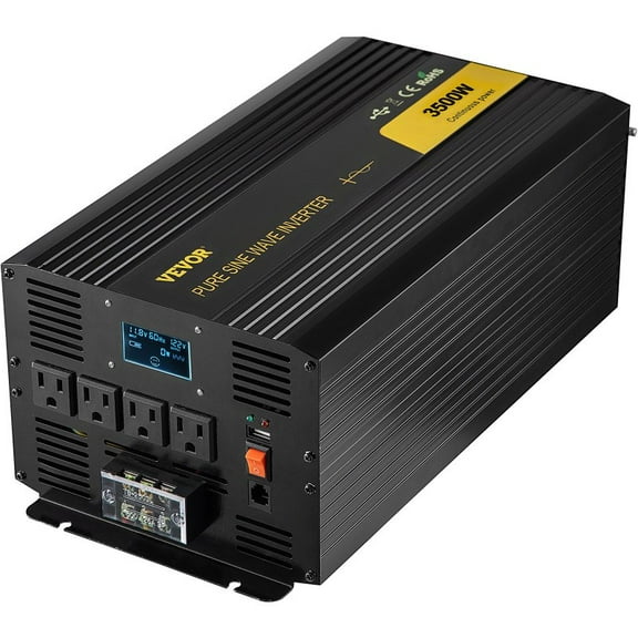 Pure Sine Wave Inverter 3500 Watt Power Inverter, DC 12V to AC 120V Car Inverter, with USB Port LCD Display Remote Controller and AC Outlets (GFCI), for RV Truck Car Solar System Travel Camping