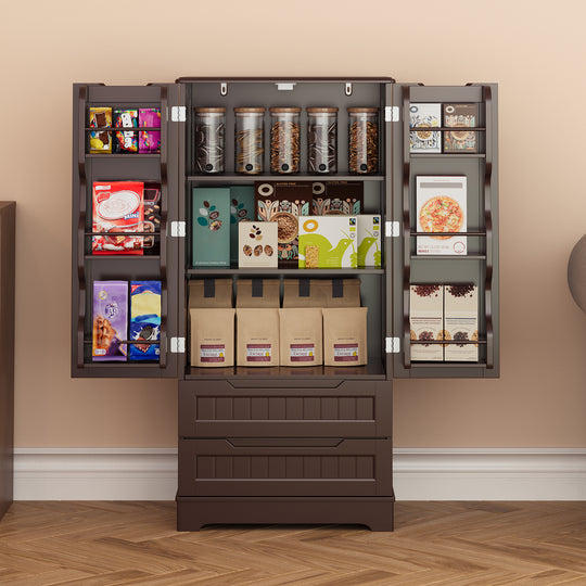 Aiho 47" H Kitchen Pantry Cabinet with 2 Doors and 2 Drawers, Solid & Sturdy, Storage Cabinet for Entryway, Kitchen - Black