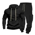 thumbnail image 2 of Yusimy Men's Solid Color 2-Piece Hoodie Set Button Pocket Drawstring Pants Long Sleeve Casual Sports, 2 of 8