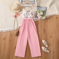 thumbnail image 4 of WMTBSRSW Girl's 2025 Trendy Jumpsuit Tropical Print Ruffle Trim Wrap Front V Neck High Waist Belted Cami Jumpsuit Sleeveless Long Romper 6-14 Years, 4 of 8