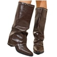 thumbnail image 4 of BRGZLK Slouchy Knee High Boots Women Round Toe Block Heel Mid Heel Side Zipper Vintage Western Cowboy Boots for Riding Fall Winter Footwear Brown B 38, 4 of 9