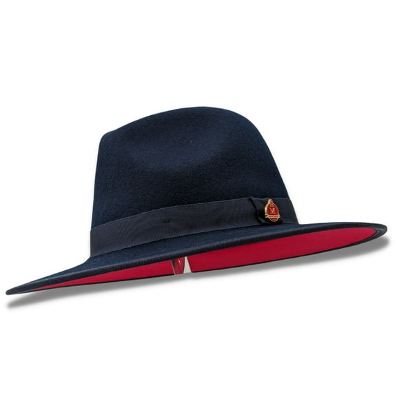 Modernique Collection: Montique Navy 3 1/8" Brim Red Bottom Wool Felt Dress Hat