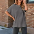 thumbnail image 2 of ManxiVoo Short Sleeve Crewneck Sweater for Women Lightweight Casual Knit Top Perfect for Spring and Fall Transitional Weather L Size Dark Gray, 2 of 8