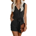 thumbnail image 2 of Fangasis Women Romper V Neck Jumpsuits Solid Color Short Jumpsuit Ladies Casual Shorts Plain Holiday Mini Pants Black XXL, 2 of 6