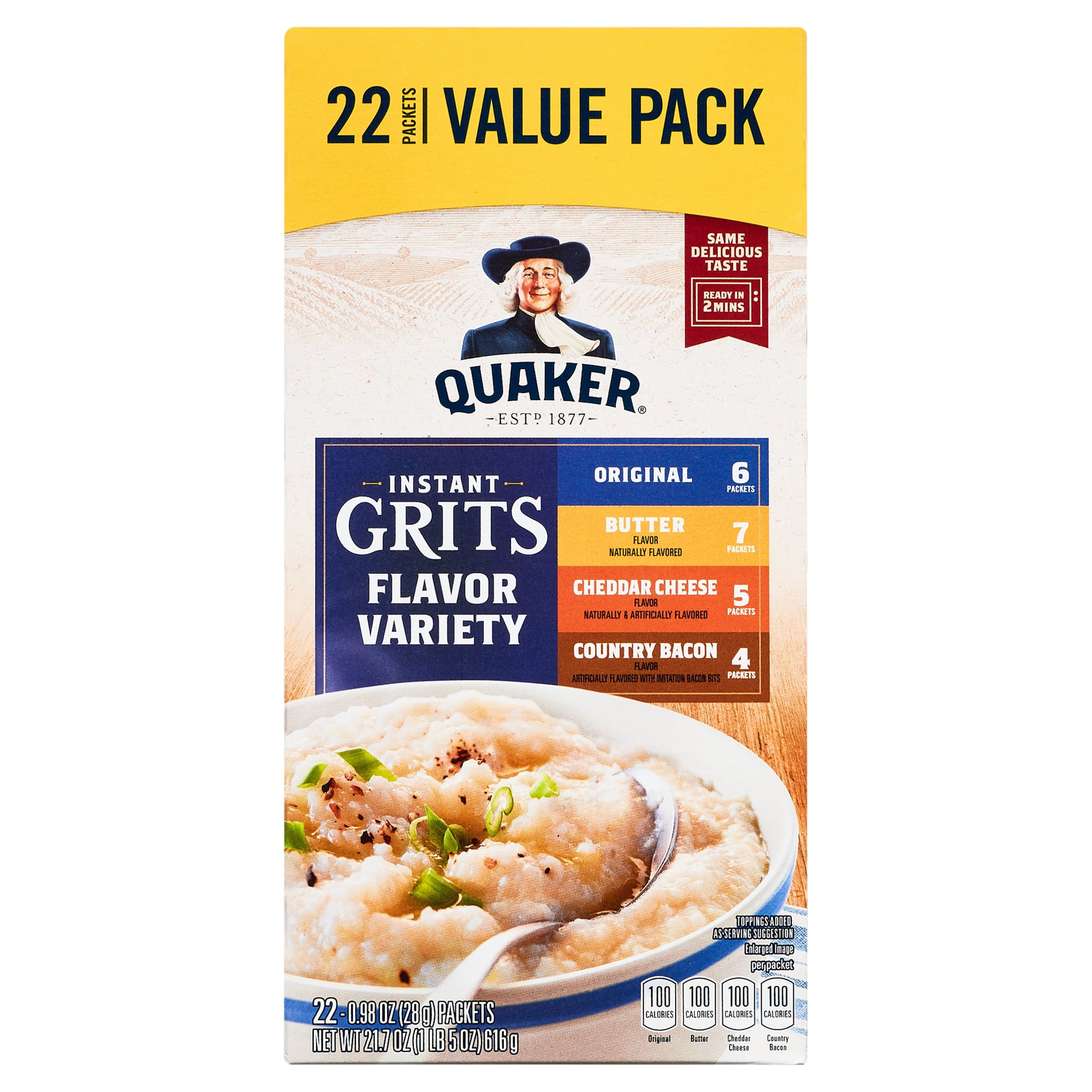(8 pack) Quaker, Instant Grits Variety Pack, 0.98 oz, 22 Packets