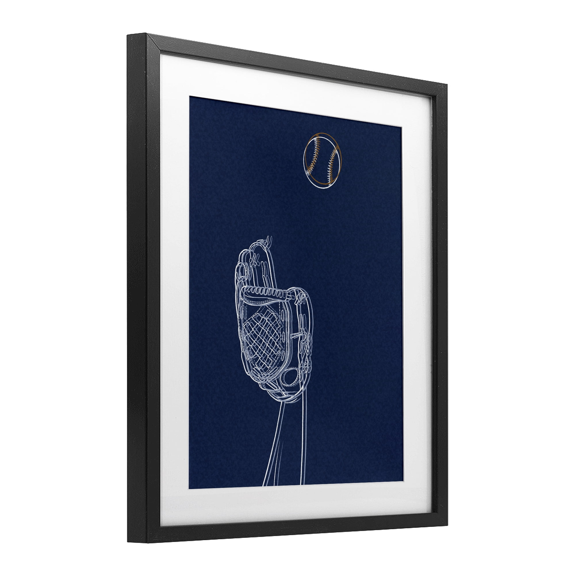 Stupell Industries Baseball Lines Contour Black Framed Print Under Glass, design by Marcus Prime