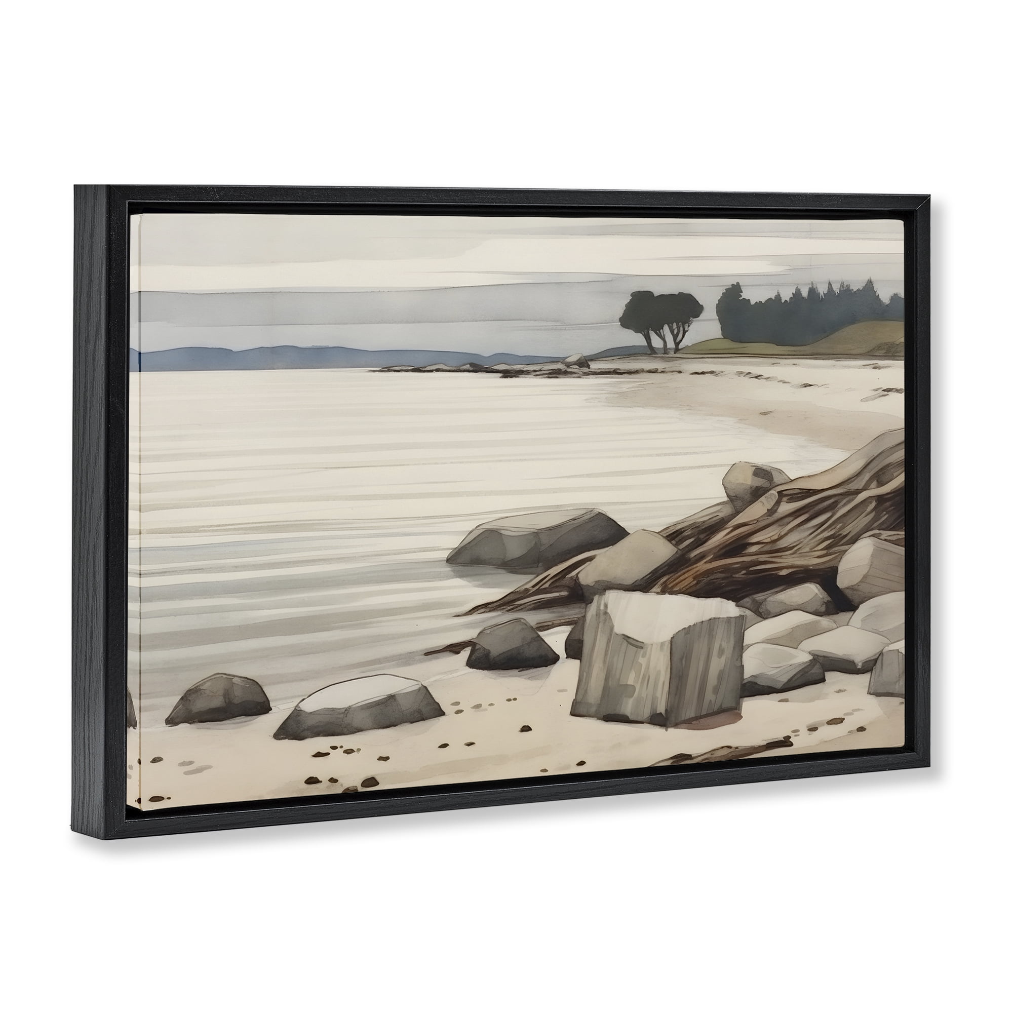 Stupell Industries Beach Rock View Landscape & Nature Painting Black Floater Framed Canvas Art Print Wall Art, 25 x 17