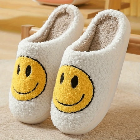 

SHENZHENXULIZX Warm and Cozy Cute Smile Face Slippers Soft Plush Lined Shoes to Keep Your Feet Toasty in Winter Months