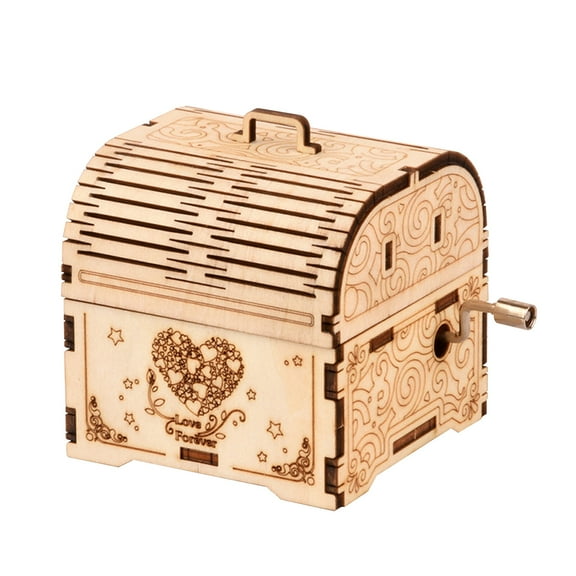 3D Wooden Puzzle Music Box Hand Crank Wood Musical Treasure Box DIY Self Assembly Craft Model Kit Home Decoration Educational Building Set Gift for Students Boys Girls Teens Adults to Build