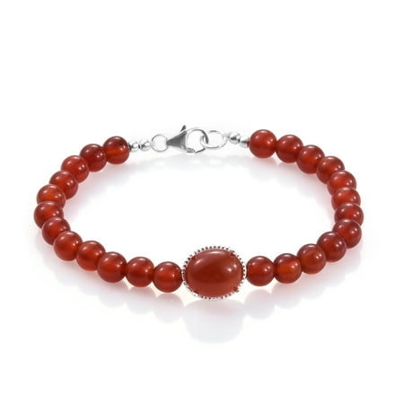 Moss Agate Bracelet - Women's 925 Sterling Silver Round Red Agate Beads Strand Bracelet 7.25