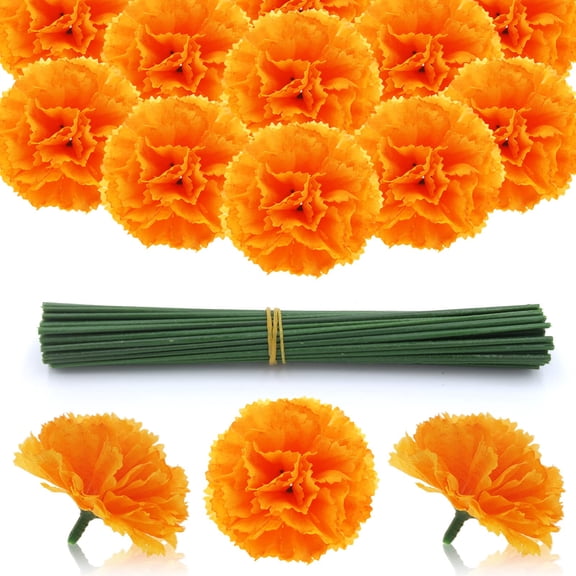 101 Pcs Marigold Flower Heads Bulk with Stems