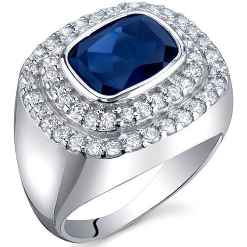 3 ct Radiant Cut Created Blue Sapphire Bezel Ring in Sterling Silver ...