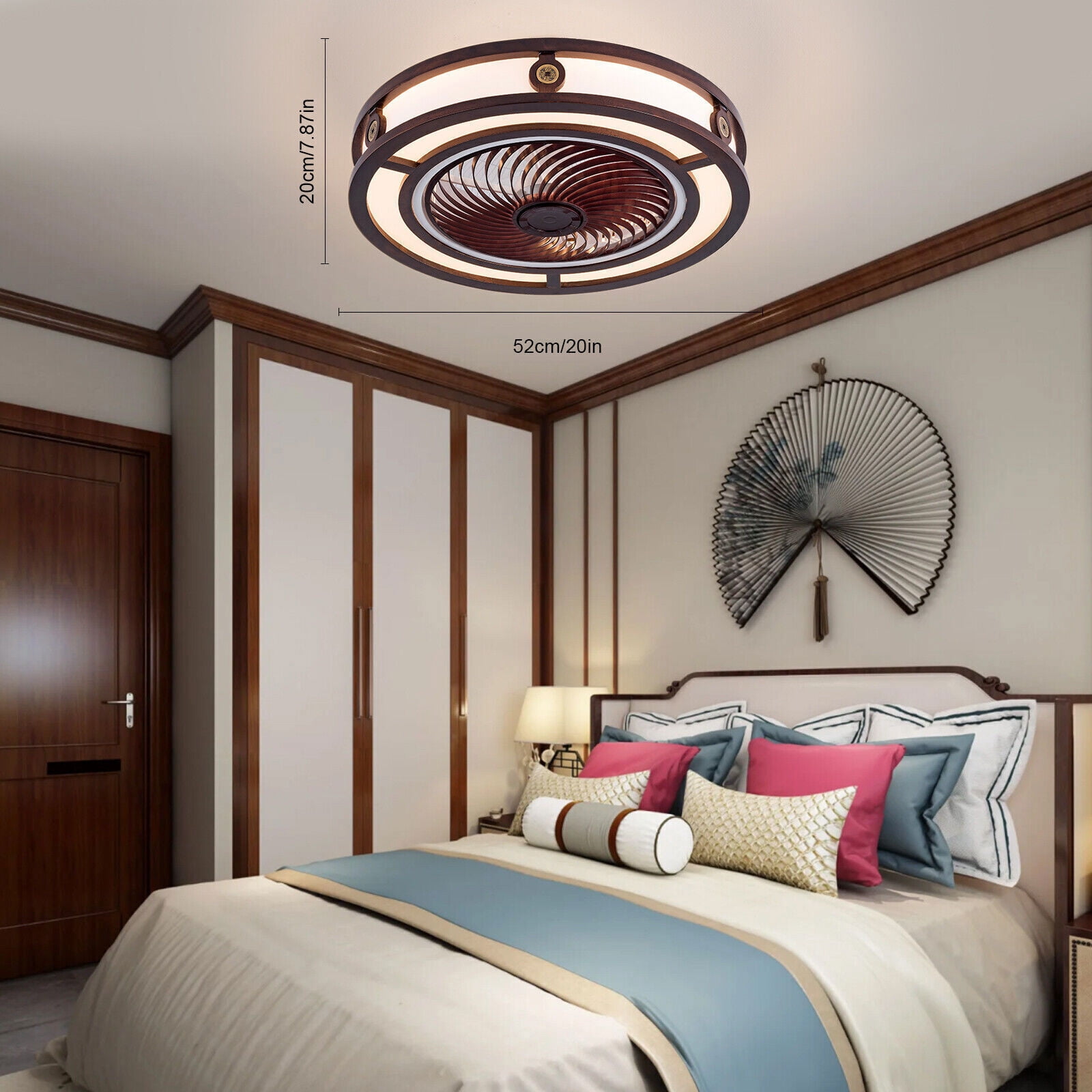 36W 20" Small Enclosed Bedroom Kitchen Ceiling Fan with 6 Speeds&Remote Control