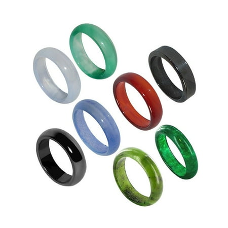 Moss Agate Gemstone Ring Gem Avenue Moonstone Soapstone Carnelian Agate Hematite Plain Gemstone Band Set with Assorted Ring Sizes ()