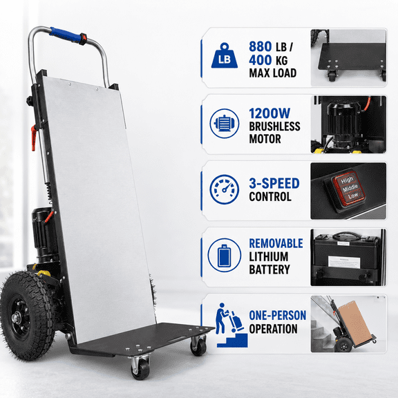 880LB Capacity Heavy-Duty Motorized Hand Truck for Stairs