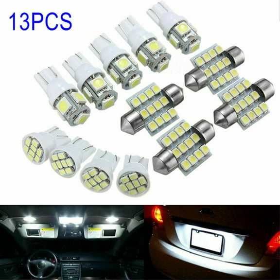 13pcs/Set Car Vehicle White LED Interior Ceiling Domes License Plate Light Bulb